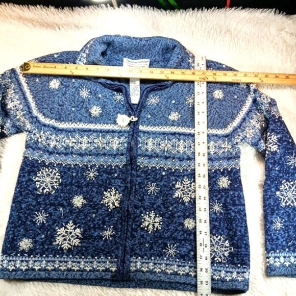 Tiara Internation 2004 Christmas Blue Snowflake Knit Zip-Up Cardigan Women's L.. - Picture 6 of 10